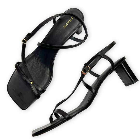 Frame Le Braxton Strappy Leather Black Sandal Square Toe Size EUR 41.5 US 11 - Picture 1 of 8